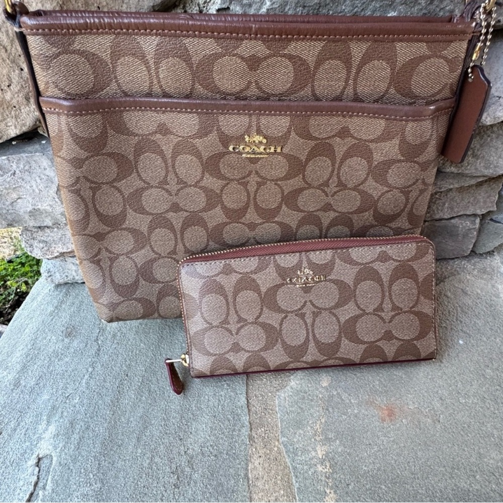 Coach Brown Signature Bag and Wallet Set